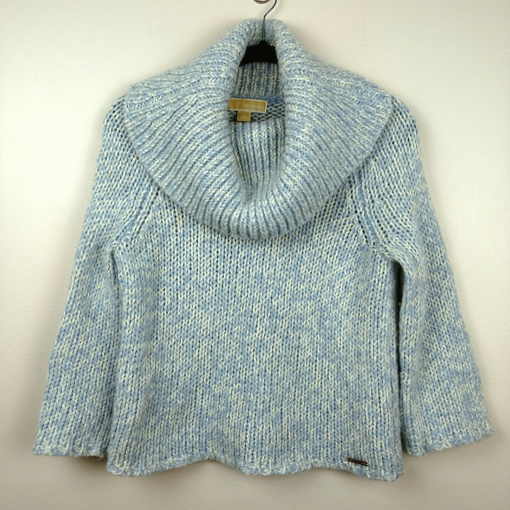 MICHAEL KORS Blue Cowl Chunky Alpaca Sweater